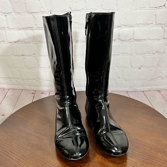 37(7) BURBERRY Patent Leather Mid-Calf Boots GUC Vintage Y2K fashion - Picture 1 of 16